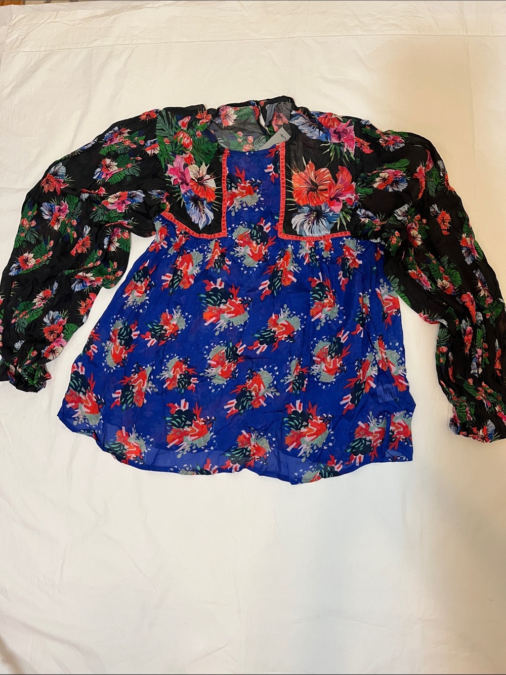 Blink Anthropologie Mixed Floral Peasant Blouse - Blue & Black Size XS.